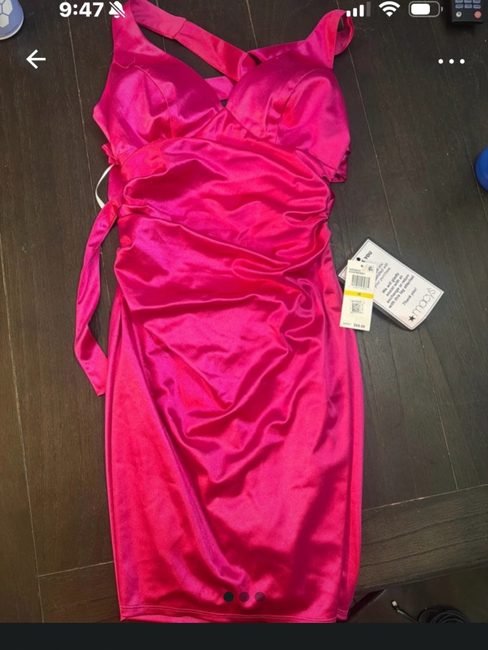 Macy's Hot Pink Satin Midi Dress with Side Tie